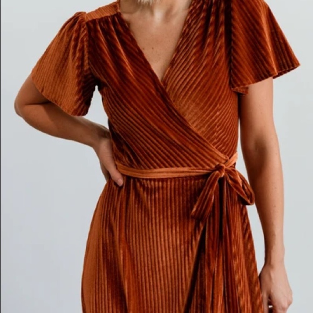 Baltic Born Andi Ribbed Velvet Wrap Dress | Copper